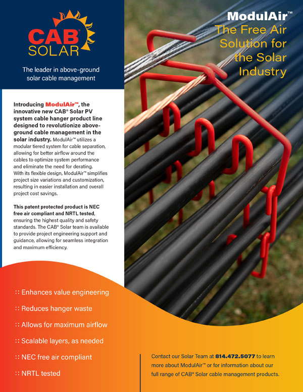 CAB Solar Modulair - Free Air Cable Hanger Solution with Integrated Grounding for Solar PV Systems